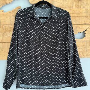 Silky Portofino Shirt from Express – Black with White Polka Dots, Size Medium